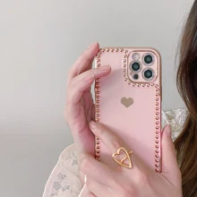 12 Pro Max Case Luxury 3D Heart Gold Plated Electroplated Cases for iPhone 11 Pro Max 8 Plus 7 XS XR SE 2020 X 12 Mini XR Cover