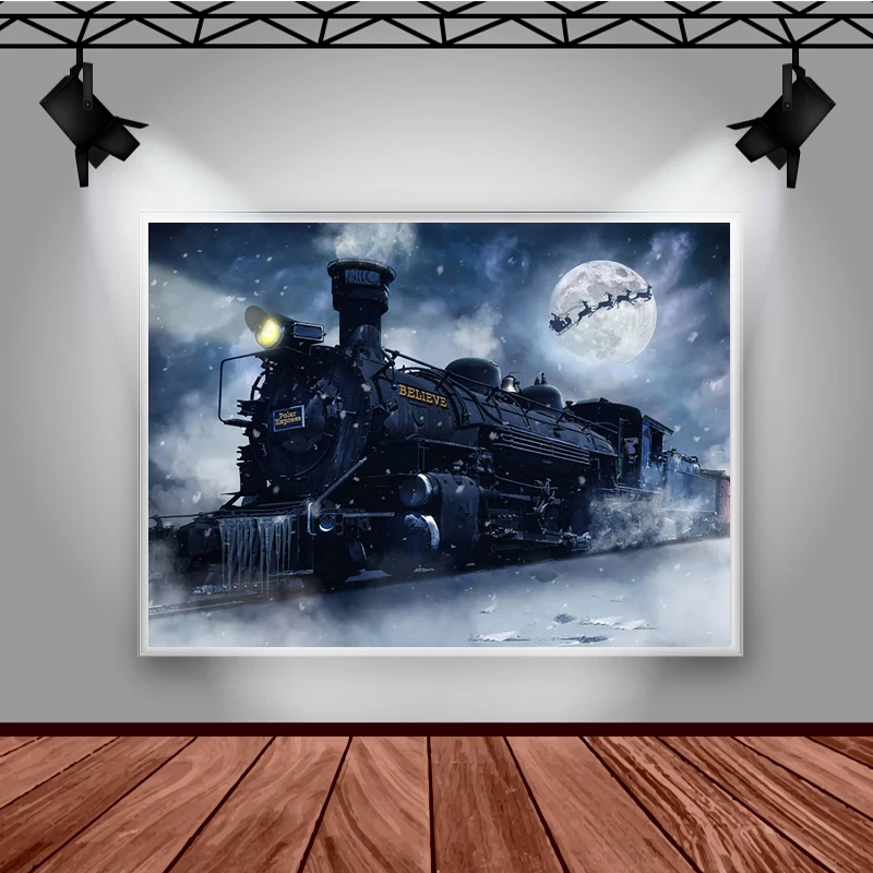 Polar Train Christmas Photography Backdrop - 7x5ft Winter Holiday Photo Booth Background