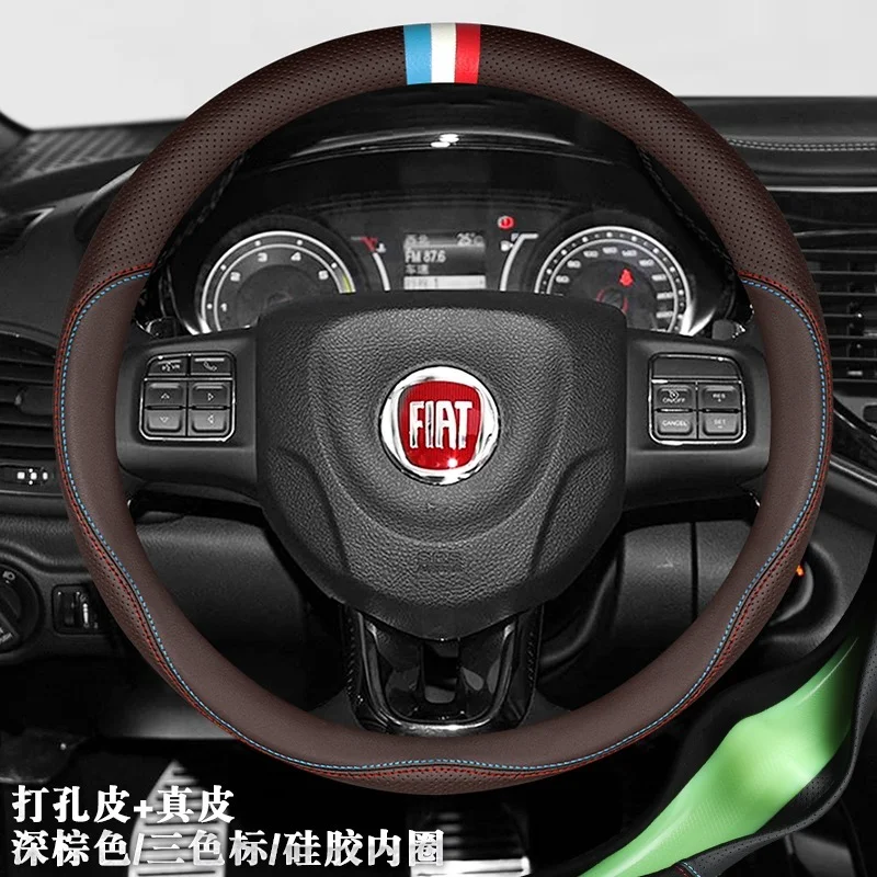 

for Fiat Punto Bravo Linea Qubo Doblo Grande Punto Universal Leather Round Car Steering Wheel Cover 37/38cm Car Accessories