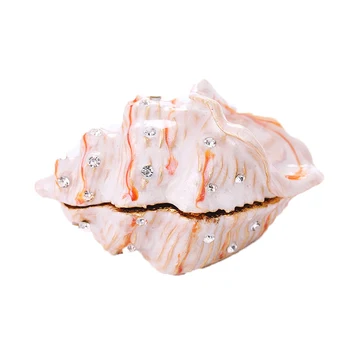 

Delicate Diamante Shell Figurine Jewelry Trinket Box Ocean Home Decoration Accessories Gold Plated Enamel Metal Shell Ornament