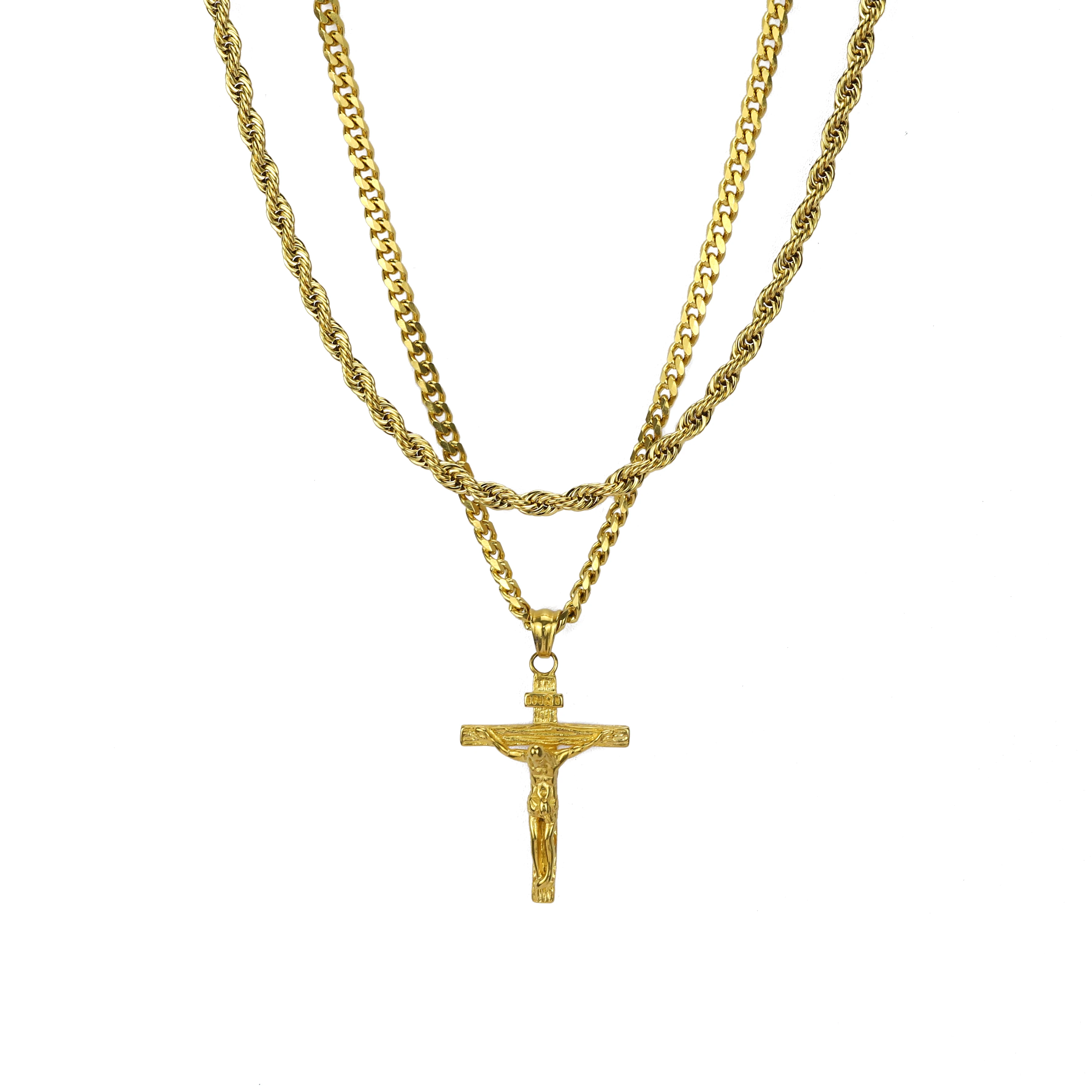 

Luxury Hip Hop Rock Stainless Steel Necklace Set 5mm Cuba Twist Rope Chain Jesus Cross Pendant Men Necklaces For Women Jewelry