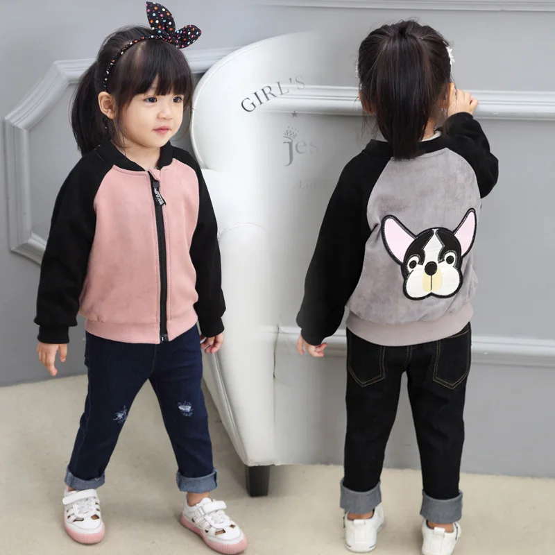 

BOY'S Girls Suede Fabric Jacket Coat Casual Tops Children Back Puppy Cardigan Baseball Uniform 8256