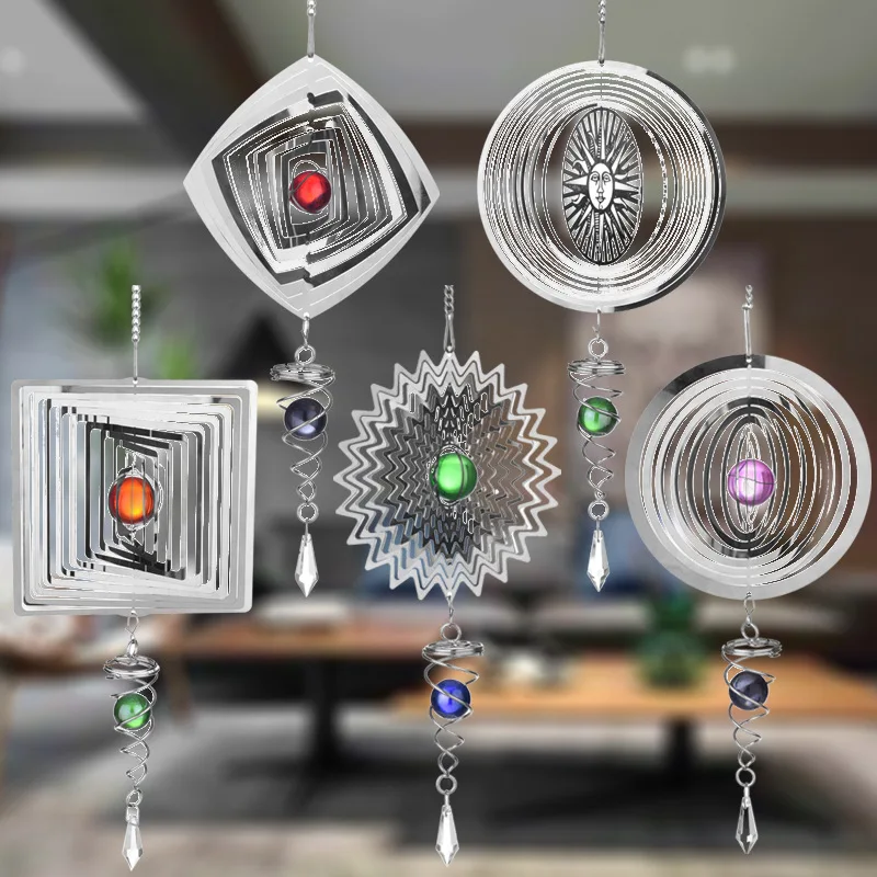 

Silent Stereo Rotating Wind Chime Wall Hanging Ornaments Home Decoration Stainless Steel Mirror Hollow Cool Wind Chimes Gifts