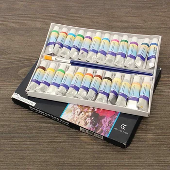 

24 Colors 5ml Gouache Watercolor Acrylic Paint Set Solid Tube Painting Drawing Art Supplies Pigment W/ Brush For Artist Student