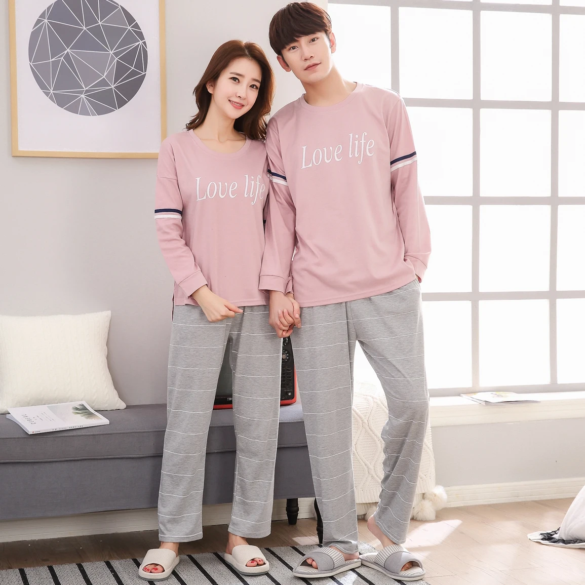 High Quality Couples Cotton Pajama Sets For Women Autumn Spring Long Sleeve Pyjama Pijama Men Lounge Homewear Clothing