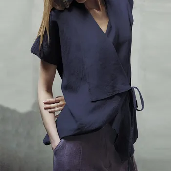 

Casual Plus Size Womens Blouses Loose Short Sleeve Ladies Tops Shirts Loose Cotton Linen string Female Blouses And Shirts Blusas