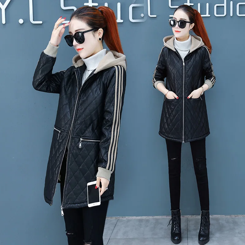 

Middle Long Coat Women's 2019 New Style Winter Korean-style Loose-Fit Versatile on Clothes Fall And Winter Clothes Retro PU Leat