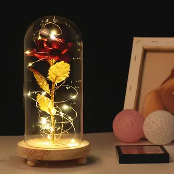

Romantic Rose In Glass Dome USB Forever Rose LED Light Rose Lamp Beauty And The Beast Rose Valentine's Day Creative Gifts