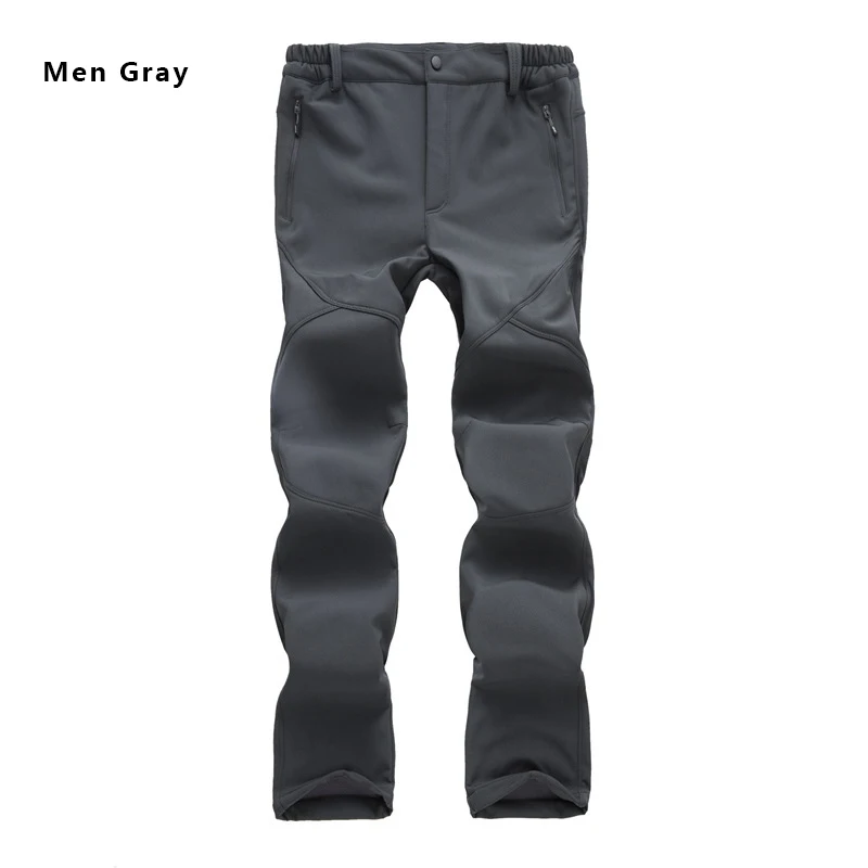 Men Gray Fecozy Softshell брюки для рыбалки мужские зимние походные водонепроницаемые брюки женские флисовые треккинговые брюки для альпинизма лыжного спорта - Цвет: Men Gray