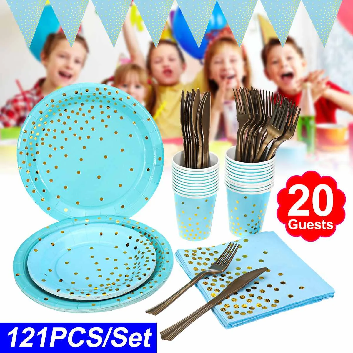 

121Pcs/set Disposable Tableware Christmas New Year Kids Party Paper Plates Cups Fork Party Supplies For 20 Guests