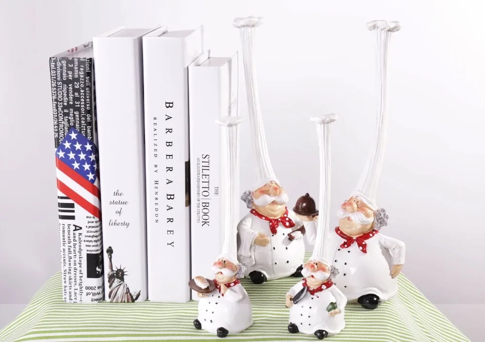 VILEAD 20cm 28cm Resin High Hat Chef Figurines American Rustic Creative Kitchen Restaurant Home Decoration Ornaments Crafts Gift