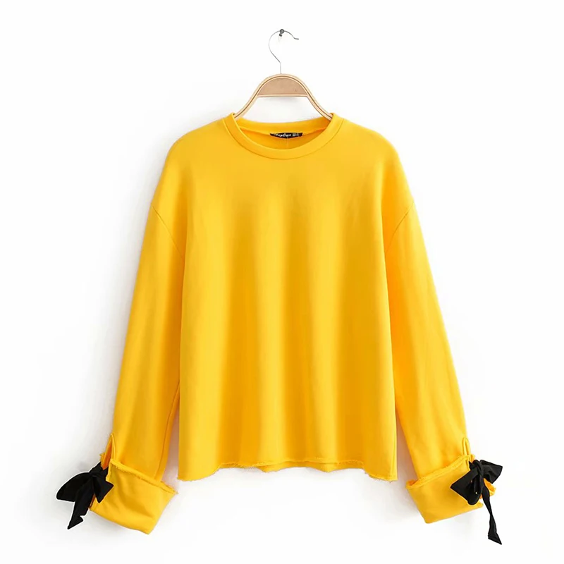 

Bow Cufflinks Pullover Spring Autumn Women Solid Loose Thick Top Casual Pullover Women Long Sleeve Ladies Casual Thin Tops