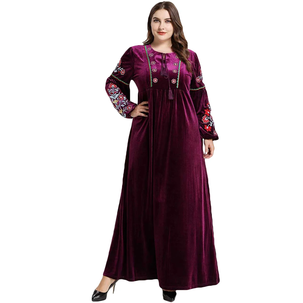 Бархатное мусульманское Длинное Макси-платье с вышивкой, плиссированные халаты, кафтан джилбаба, турецкий джилбаб, теплый кафтан, женские исламские вечерние платья