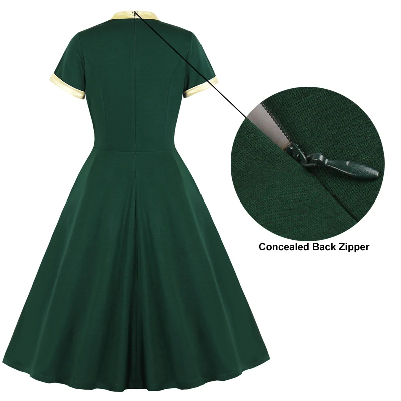 Tonval винтажное зеленое платье с высокой талией и бабочкой, женские офисные элегантные плиссированные платья средней длины с карманами