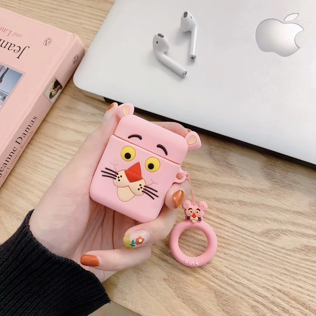 Earphone Case For Airpods Case Cute Clown Cartoon Pink Panther Cover For Apple Air pods 2 Accessories For Earpods Ring Strap