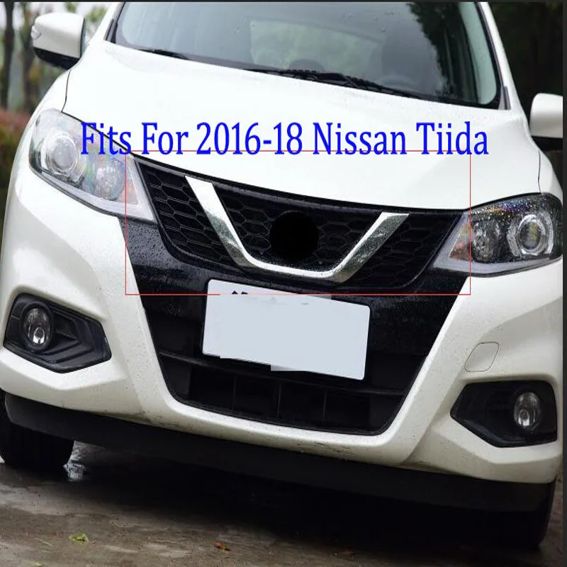 Углеродное волокно зерна черная Передняя решетка Вокруг отделки гоночных грилей отделка Подходит для- Nissan Tiida