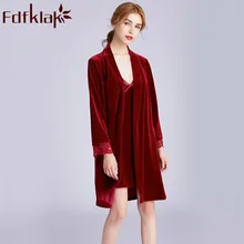 Fdfklak Бархатный комплект для сна, банный халат, кружевной спальный комплект, Женский весенне-осенний комплект из 2 предметов, свадебные ночные рубашки, сексуальная ночная рубашка