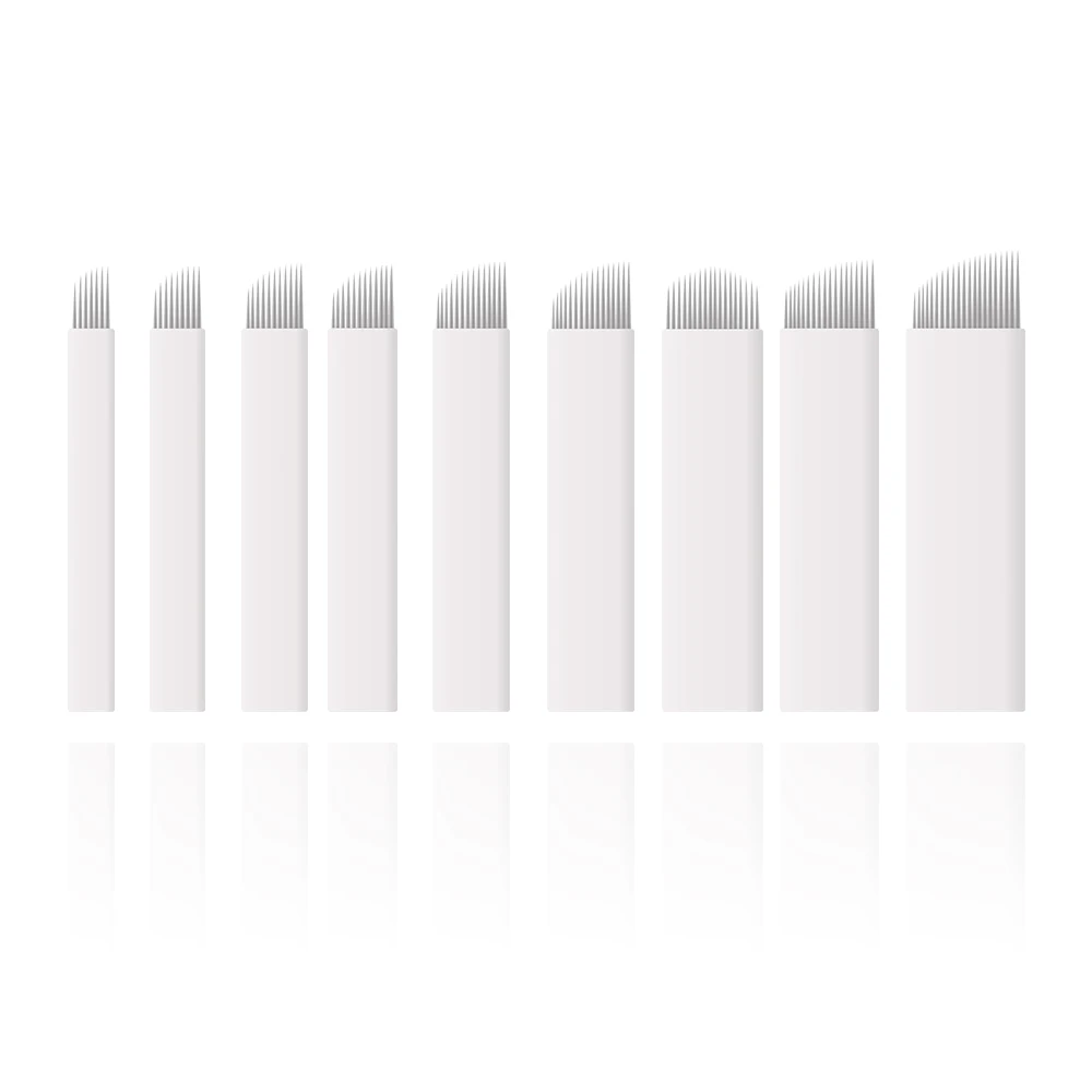 

50pcs White Microblading Needles for Tattoo 7 9 11 12 14 16 18 21 pin Blades U Shape Permanent Makeup Needle Blade
