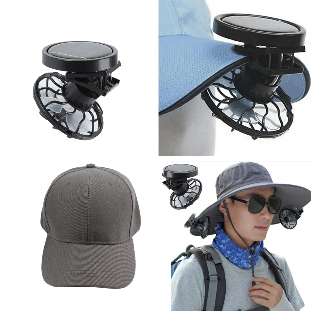 Clip-on Cap Mini Solar Powered Fan with Cap for Indoor Outdoor Handsfree C