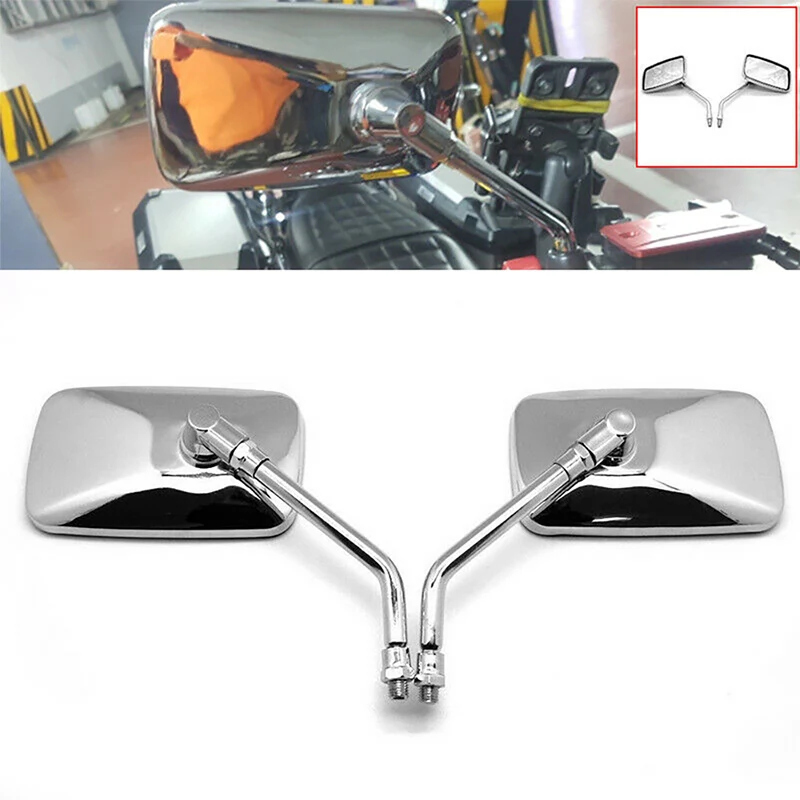 

DERI 1Pair Universal Rectangle Aluminum Motorcycle Rearview Mirrors 8-10mm Chrome For Honda retrovisor de moto mirror moto