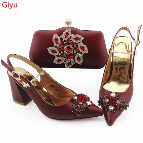 

doershow niceShoes and Bag Set African Sets 2019 wine Color Italian Shoe Bag Set Decorated with Rhinestone High Quality! HOU1-14