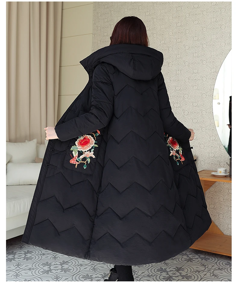Китайский стиль тонкий плюс размер 3XL Вышивка женские зимние куртки пальто Новая модная женская зимняя теплая куртка парки