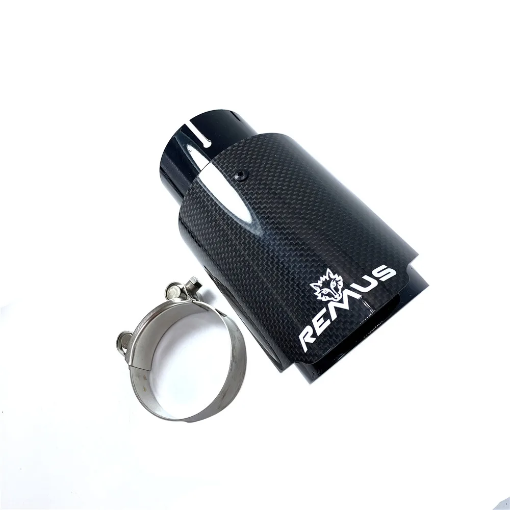 Car Universal Modiflcation Stainless Steel Single Exhaust Pipe Full Carbon Remus Glossy Black Cover Muffler Tip For Any Car