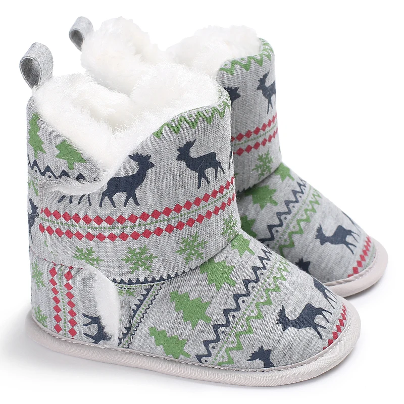 Зимняя обувь для новорожденных девочек и мальчиков; зимние теплые ботинки на мягкой подошве для младенцев; плюшевые зимние ботинки с рисунком лося на Рождество - Цвет: Серый