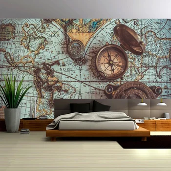 

Custom Wallpaper 3D Vintage World Map Pocket Watch Photo Wall Mural Restaurant Cafe Study Backgruond Wall Decor Papel De Parede