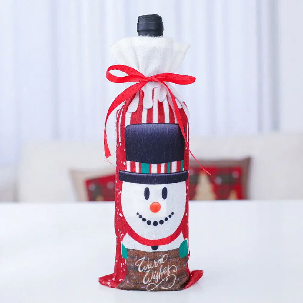 Snowman Новые рождественские штаны Санты снеговик лося сумки чулок на бутылку вина крышка рождественские украшения Подарочная сумка 12,5X31,5 см держатели для подарков - Цвет: Snowman