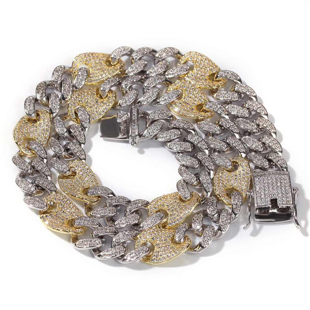 Шикарный панцирный кубинский браслет с разноцветными высшего качества в стиле хип-хоп, роскошное ожерелье, полностью покрытое льдом CZ ювелирное изделие для мужчин и женщин Dro - Окраска металла: mix silver