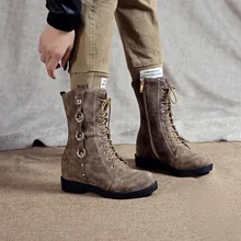 Женская прогулочная обувь в стиле ретро; ботильоны с пряжкой на молнии; женские полусапожки на низком каблуке с перекрестной шнуровкой; женская уличная обувь; botas Mujer