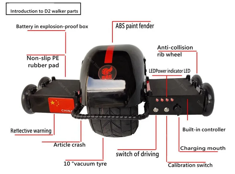 Daibot Electric Unicycle One Wheel Self Balancing Scooters 10 Inch 500W 60V Adults Electric Monowheel Scooter With Assist Wheel (6)