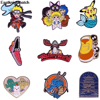 

12pcs/lot E1992 Anime Naruto Sailor moon Metal Enamel Heart Shape Pins and Brooches for Women Men Lapel Pin Backpack Badge Gift