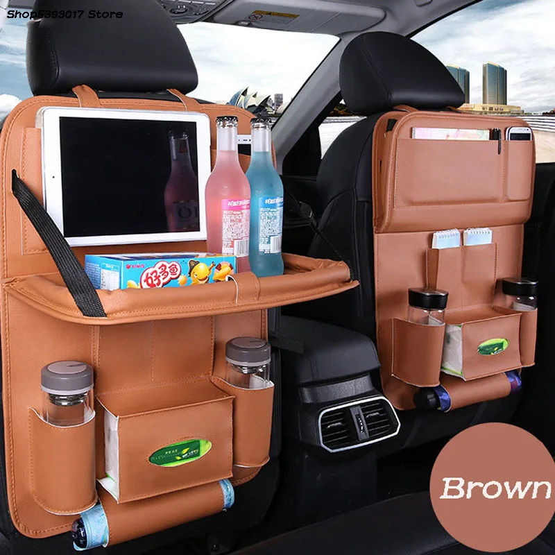 

For Toyota C-HR CHR 2019 2020 Pu Leather Pad Bag Car Seat Back Organizer Tray Travel Storage Bag Foldable Dining Table