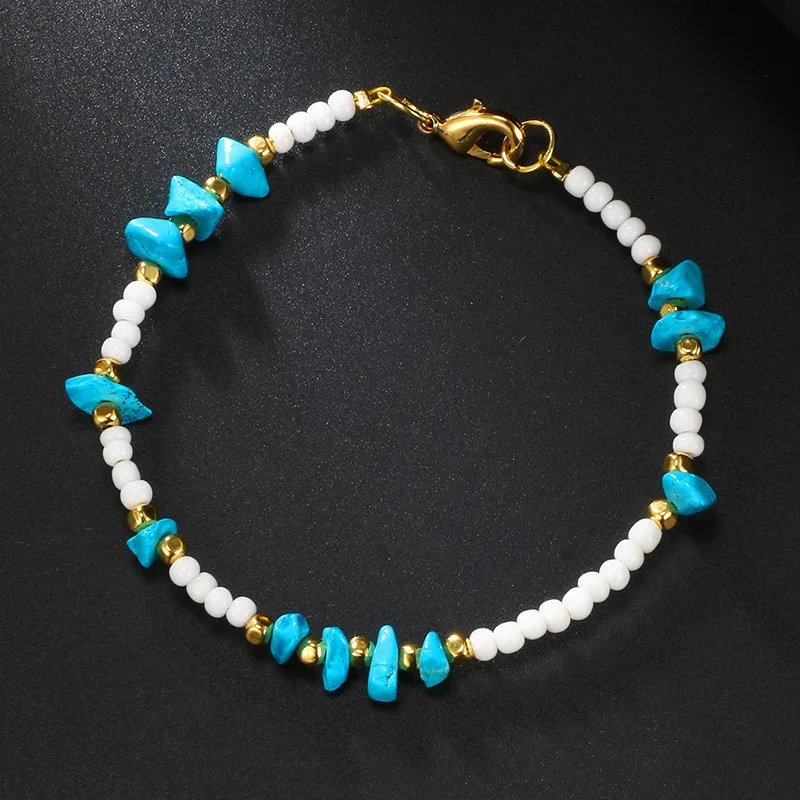 

Bohemian Colored Beads Irregular Natural Stone Alloy Elastic Anklet for Women Fashion Beach Accessories Anklets for Women