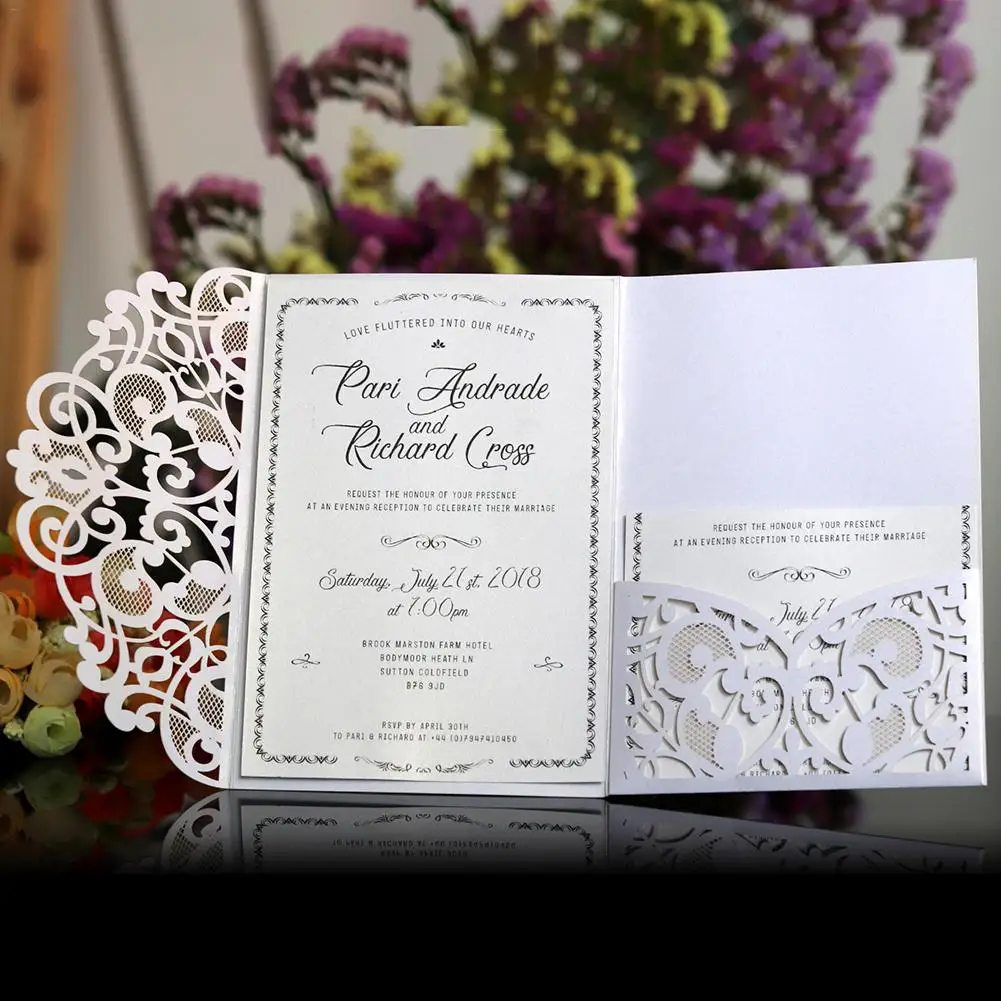  10Pcs Wedding Cards European Style Laser Cut Invitations Cards Tri-Fold Lace Business Wedding Decor - 4000427718819
