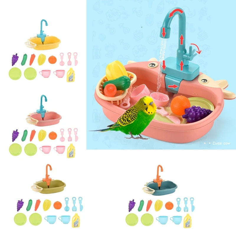Bird Bath Tub Feeder Bowl Parrot Automatic Shower Bathtub Swimming Pool Faucet Pretend Play Kitchen Sink Dishwasher bird cage accessories