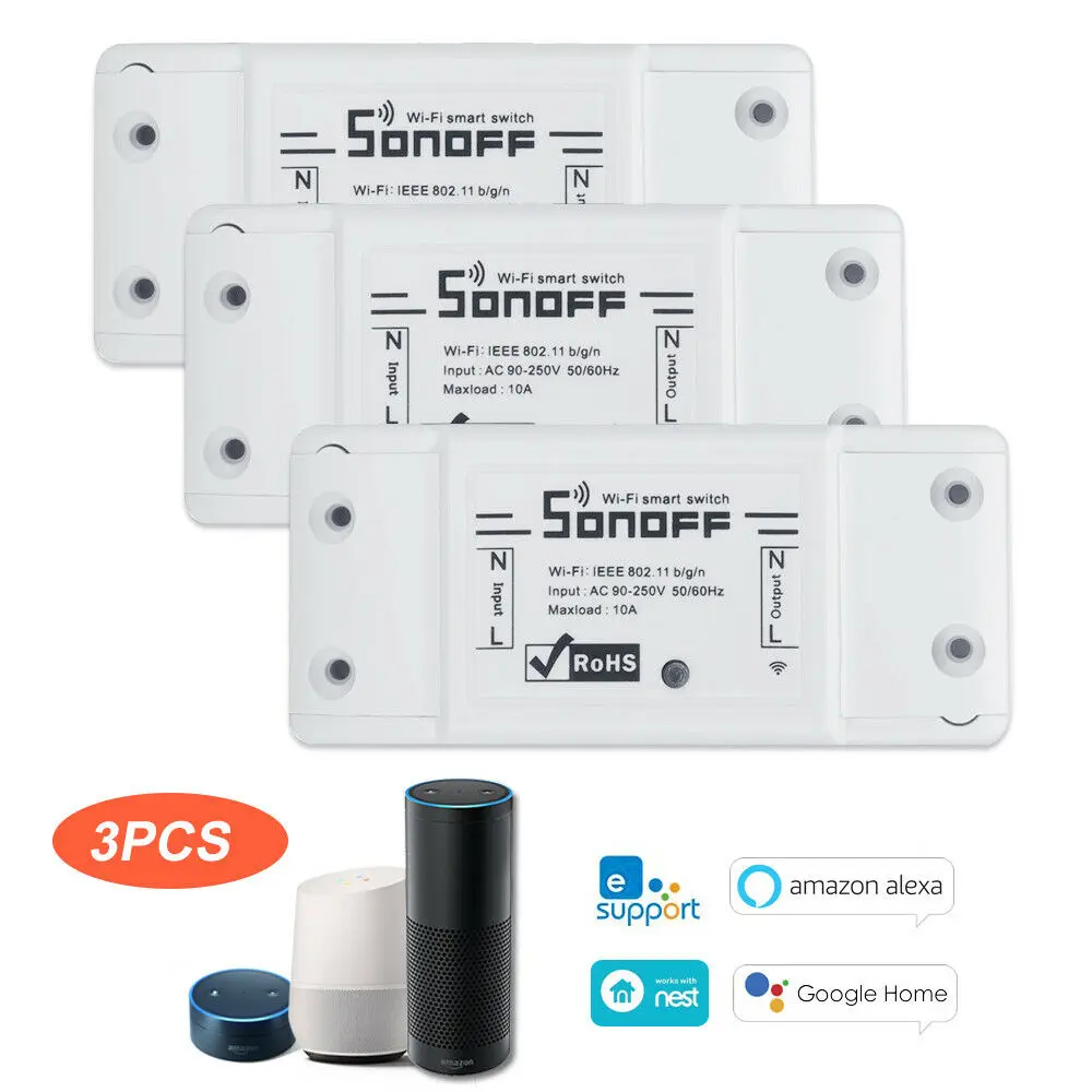 2/3/5/6/8/10 шт. Sonoff Basic умный дом переключатель Wi-Fi Беспроводной дистанционного Управление выключатель света с таймером DIY модули 10A/2200W через Ewelink - Комплект: 3 PCS