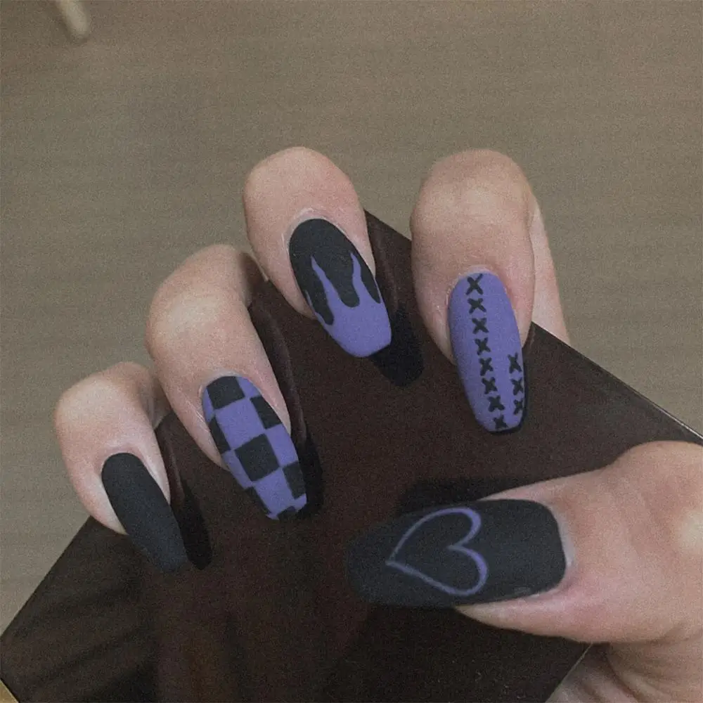 

2020 Flame Nail Tip Fake Art Press on Nails Heart Designs Set Full Artificial Ballet False Clear Cover Tipsy Stick Nails