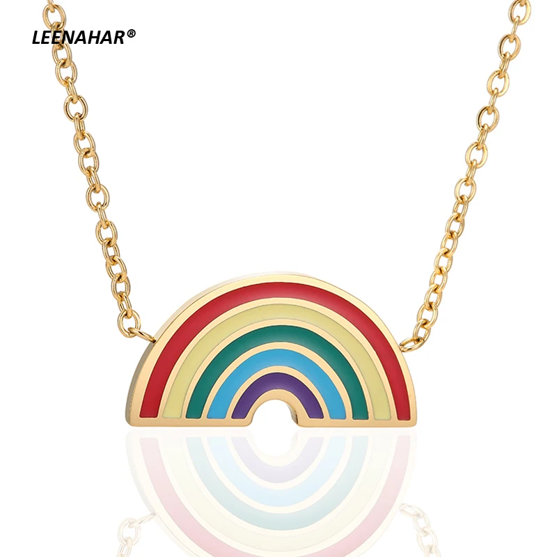 

Stainless Steel Enamel Rainbow Pendant Necklace Chain for Women Birthday Gift for Girl Friend Fashion Jewelry Wholesale SN1047