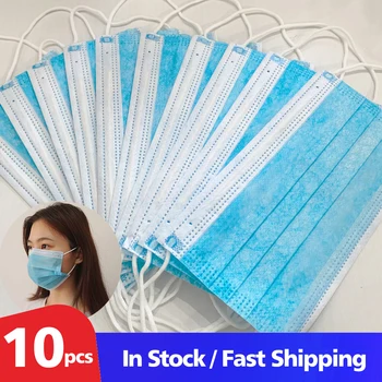 

10 pcs 3 Laye Non-Woven Mask dust Masks Disposable Face Masks Elastic Ear Loop Disposable Dust Filter Safety Mask