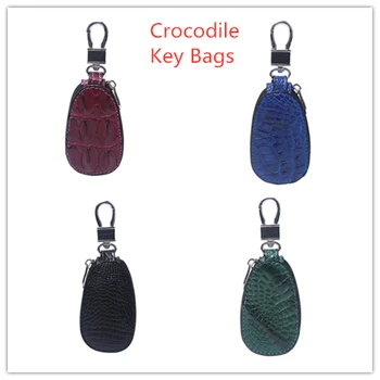 

Customized 100% Real Cow Leather Authentic Key Holder for Men Fashion Car Keychain with Gift Box Crocodile Skin Key Bags