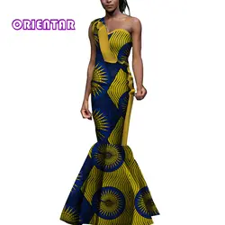 Африканские платья для женщин Африканский Воск Принт Длинное платье в обтяжку Леди Элегантный одно плечо Вечеринка Русалка платье WY4305