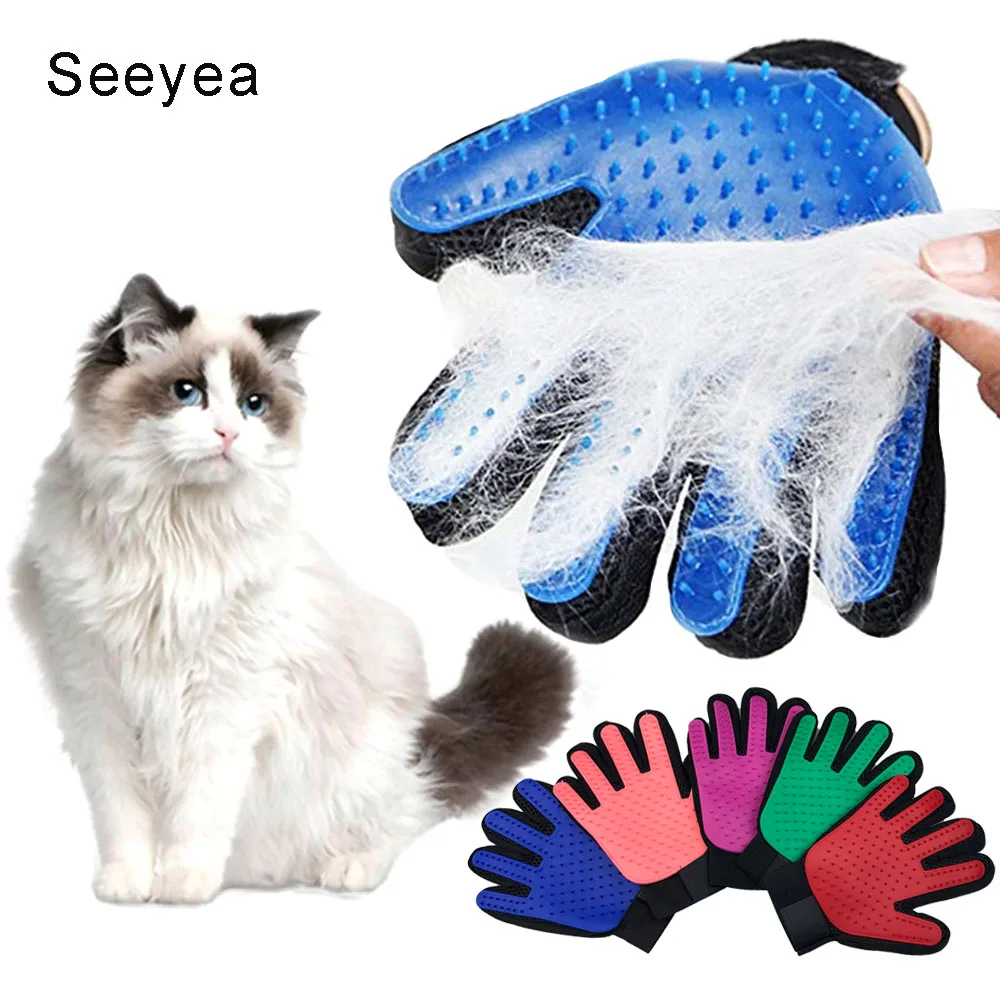 

Pet Grooming Glove Silicone Cats Hair Remove Brush Dog Deshedding Cleaning Combs Massage Gloves For Cat Grooming Supplies Seeyea