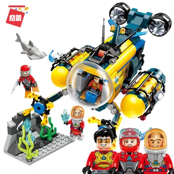 

Lepinblock Deep Sea Diver Adventure City Water Shark Mining Drilling Machine Submarine Building Blocks Kids DIY Toy for Children
