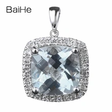 BAIHE 1.3CT Натуральный аквамарин Твердые 14 к белое золото помолвка натуральные бриллианты ювелирные украшения кулон подарок свадьба