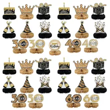 8pcs/Set Black Gold Birthday 30 40 50 60 Years Old Honeycomb Ball Paper Fan for Baby Shower Kid Adult Birthday Party Table Decor