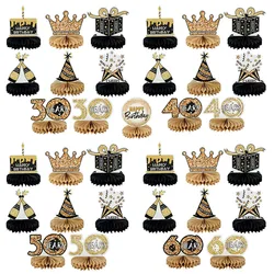 8pcs/Set Black Gold Birthday 30 40 50 60 Years Old Honeycomb Ball Paper Fan for Baby Shower Kid Adult Birthday Party Table Decor