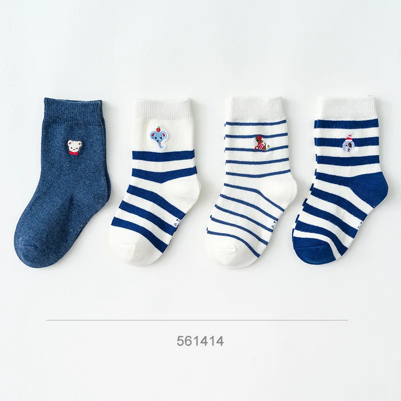 4 пар/кор. Caramella/новые детские носки на осень и зиму детские носки с вышивкой в виде животных детские носки в полоску, нейтральные носки для малышей - Цвет: 561414